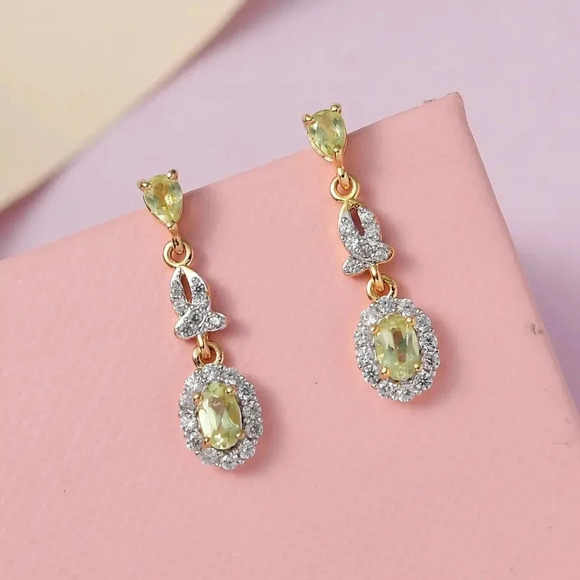 *RARE* Natural Chrysoberyl and White Zircon Dangle Earrings. - Picture 2 of 5